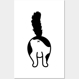 cat butt black and white wth fluffy tail Posters and Art